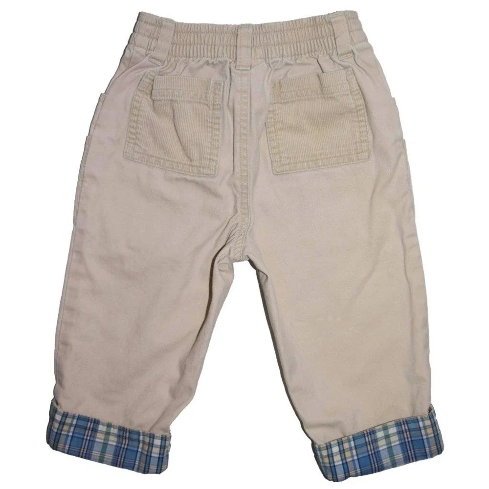 EUC Gymboree 12 - 18 Months Elastic Waist Tan Plaid Cotton Khaki Pants